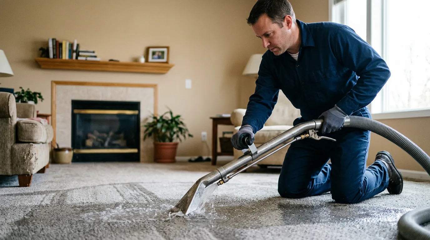 Water damage restoration technician working near Brooklyn, IN
